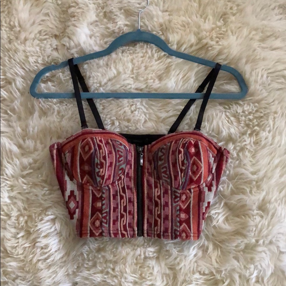F21 Jacquard Aztec Zip Up Bustier Top